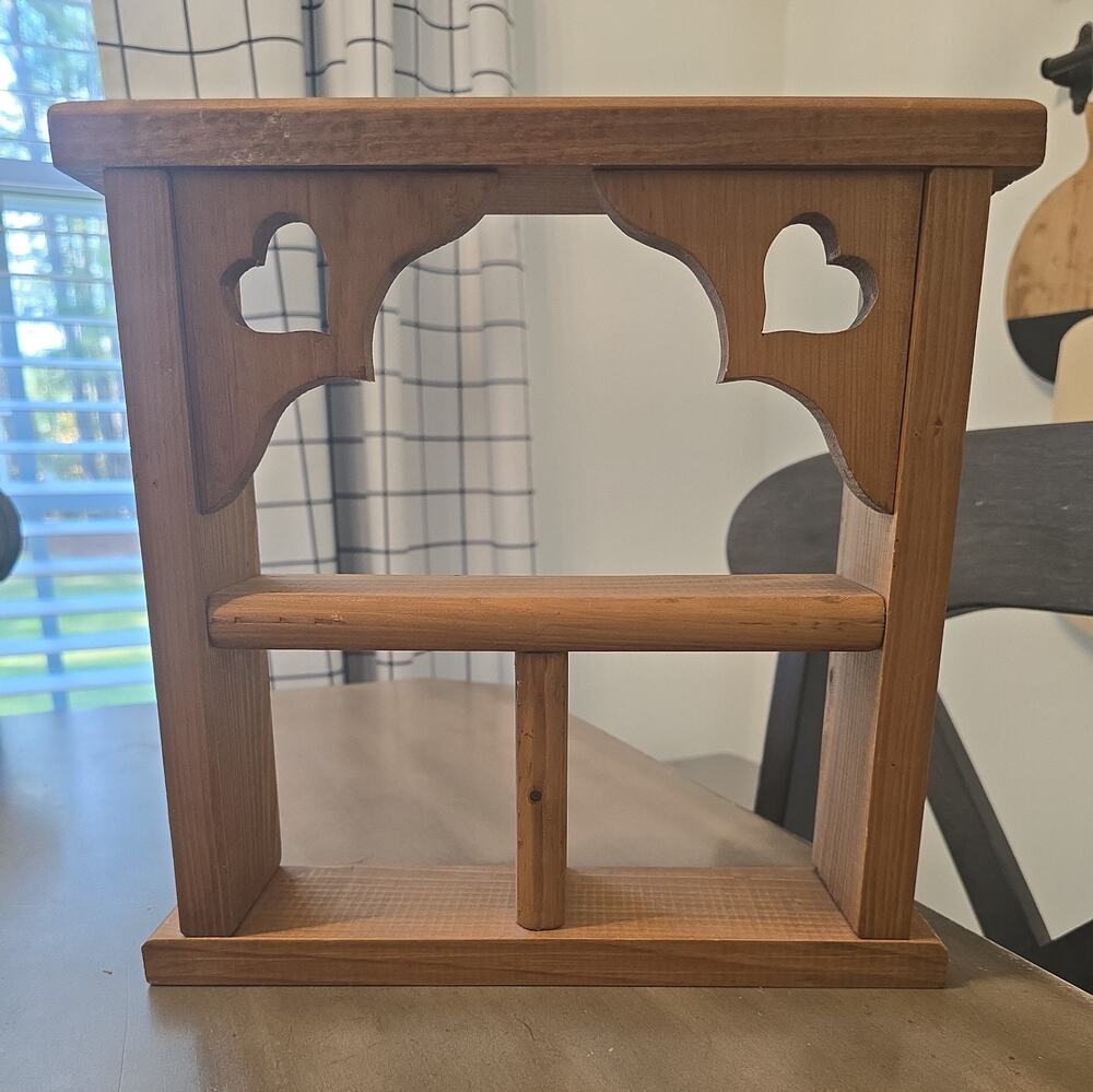 VTG Country Cottagecore Solid Wood 2-Tier Hanging Shelf Heart Accent 11.5"